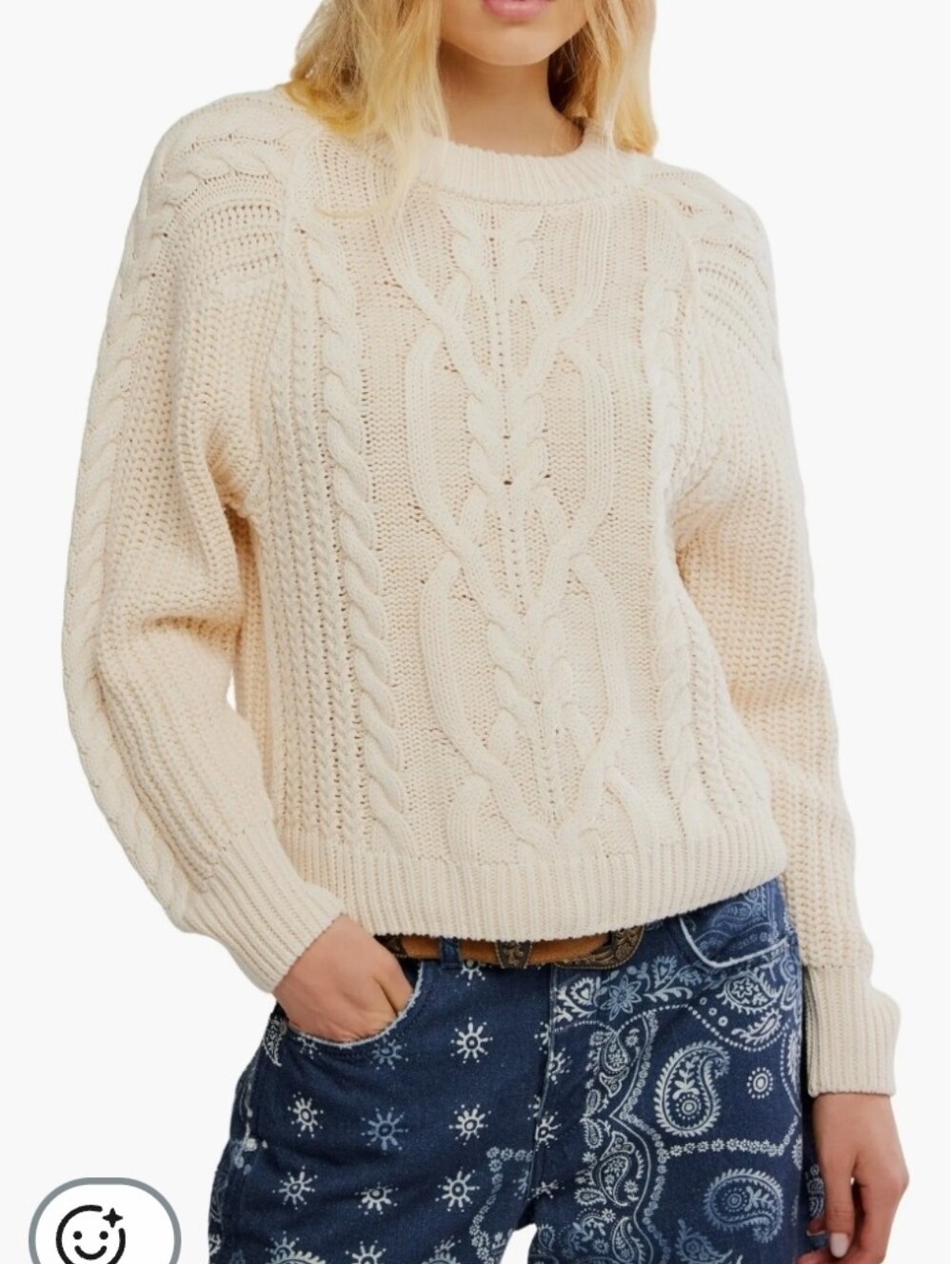 Free People Frankie Cable Chunky Knit Cotton Sweater Size XS